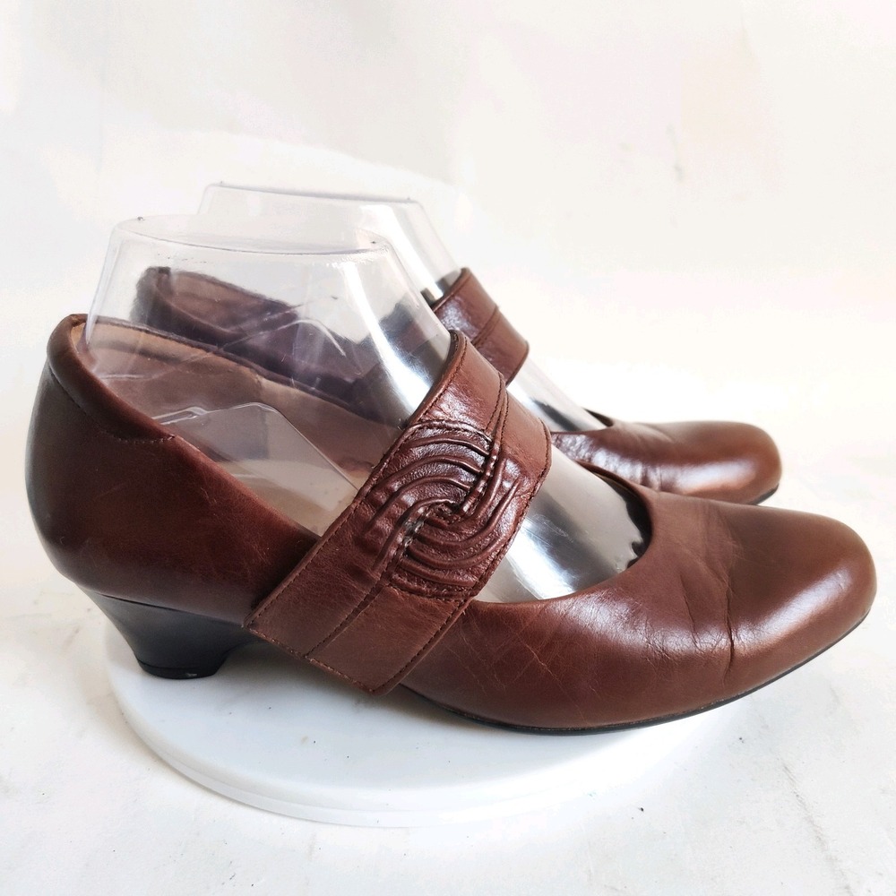 Ziera Kumfs Mary Janes Heels Size 5.5 / 36 Vail Brown Leather Comfort Retro Pump